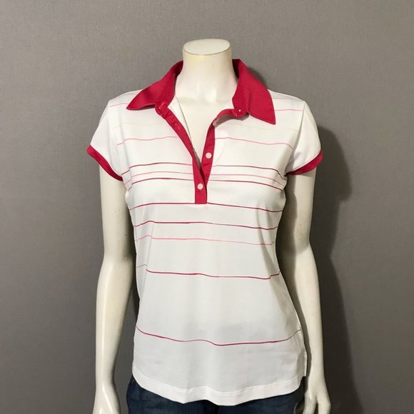 Adidas Climalite Womens Golf Pink & White Stripe Top Sz-Medium - Picture 2 of 11